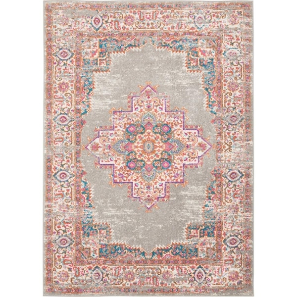 Palacedesigns 5 x 7 ft. Gray & Gold Medallion Area Rug - Gray Gold - 5' x 7' PA3648282 - main